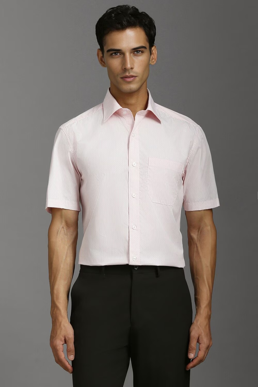 Men Pink Classic Fit Stripe Half Sleeves Formal Shirt-Pink