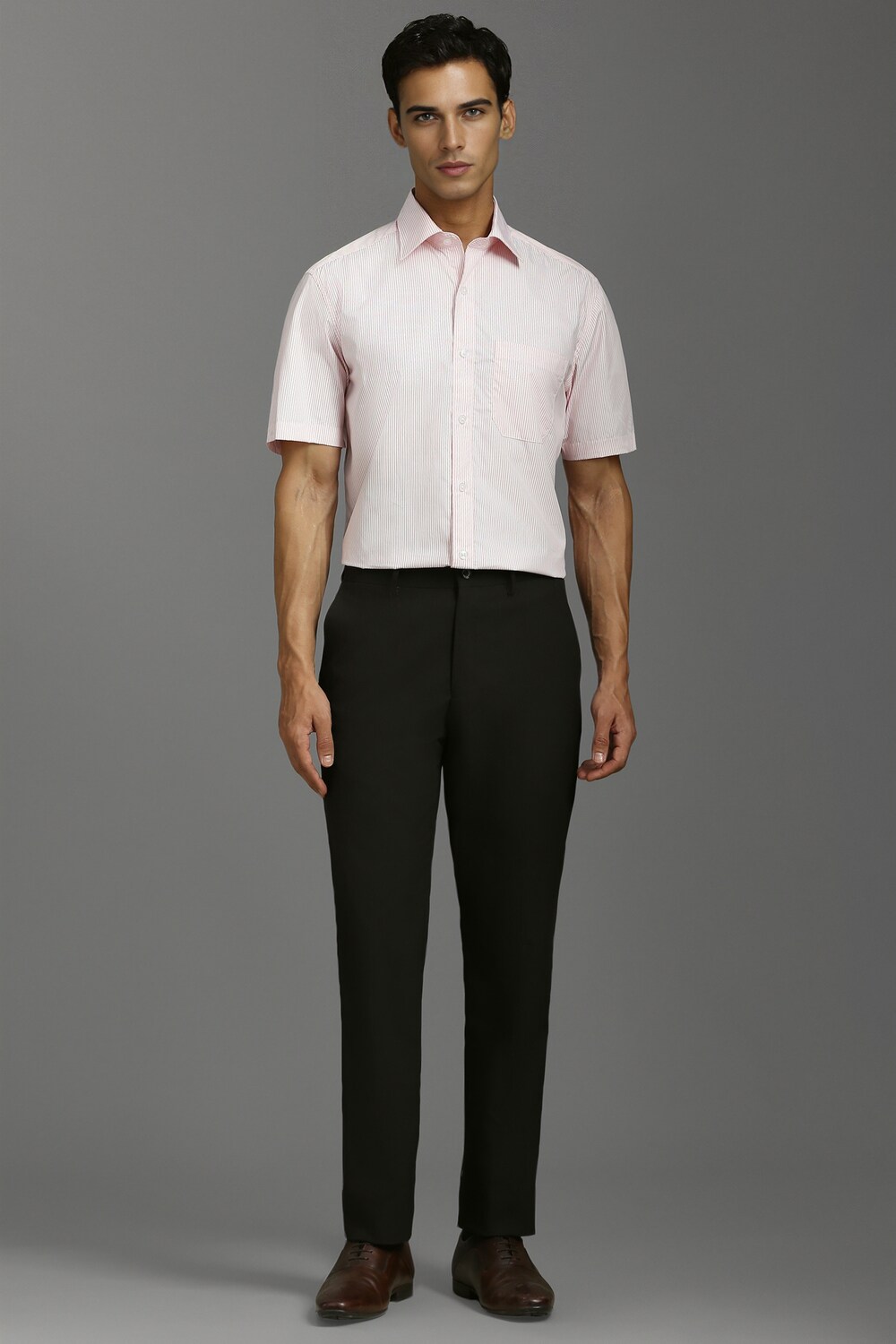 Men Pink Classic Fit Stripe Half Sleeves Formal Shirt-Pink