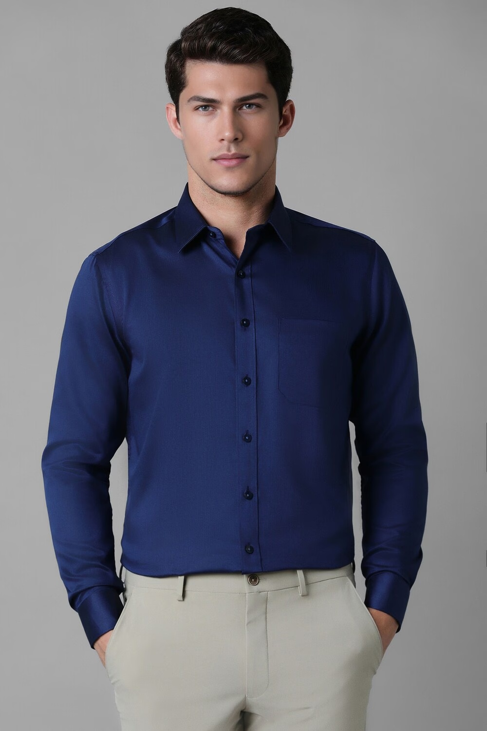 Men Blue Slim Fit Textured Full Sleeves Formal Shirt-Blue