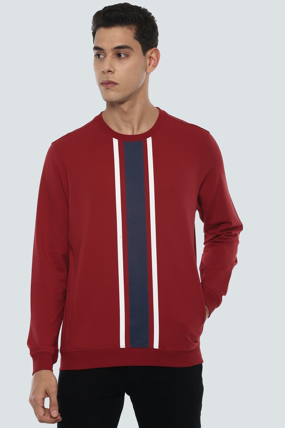 Men Casual Maroon Stripe Sweatshirt-Maroon