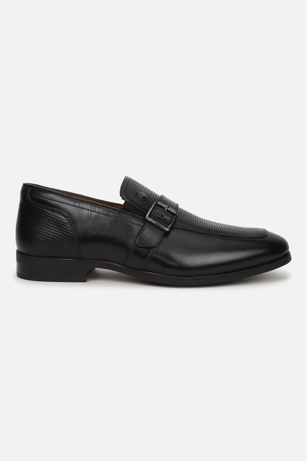Men Classic Leather Black Monk Strap Slip On Shoes-Black