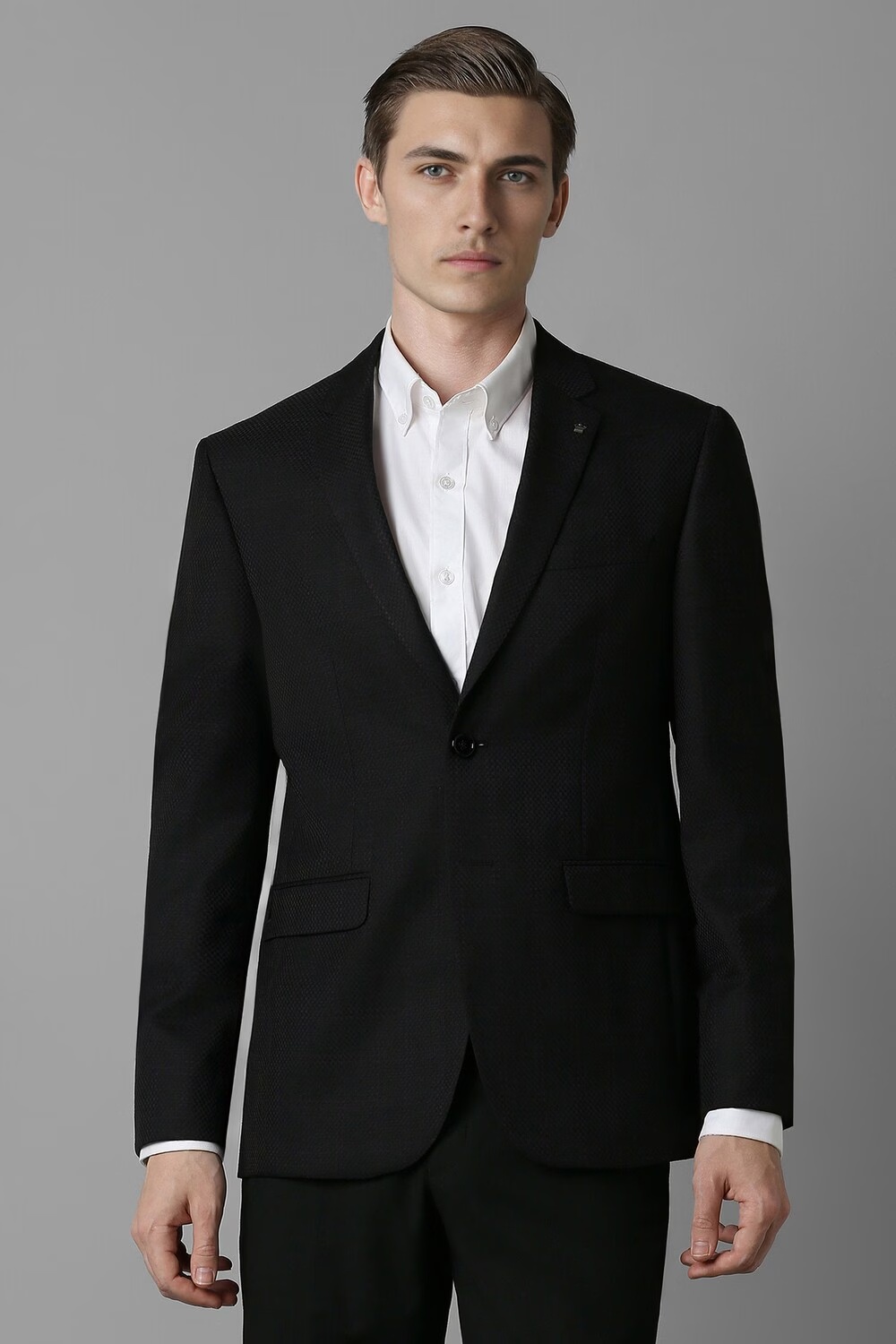 Men Black Slim Fit Check Formal Blazer-Black