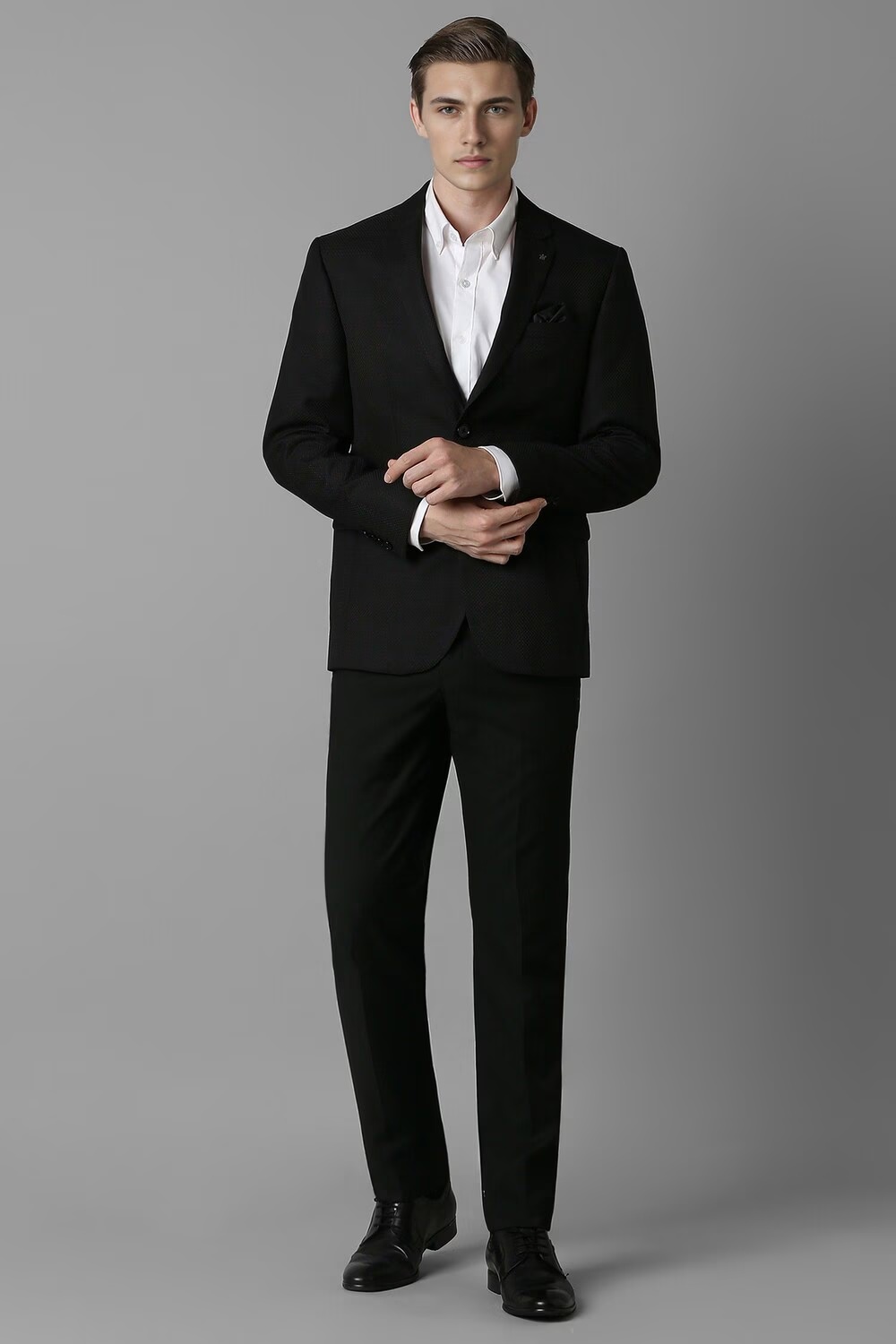 Men Black Slim Fit Check Formal Blazer-Black