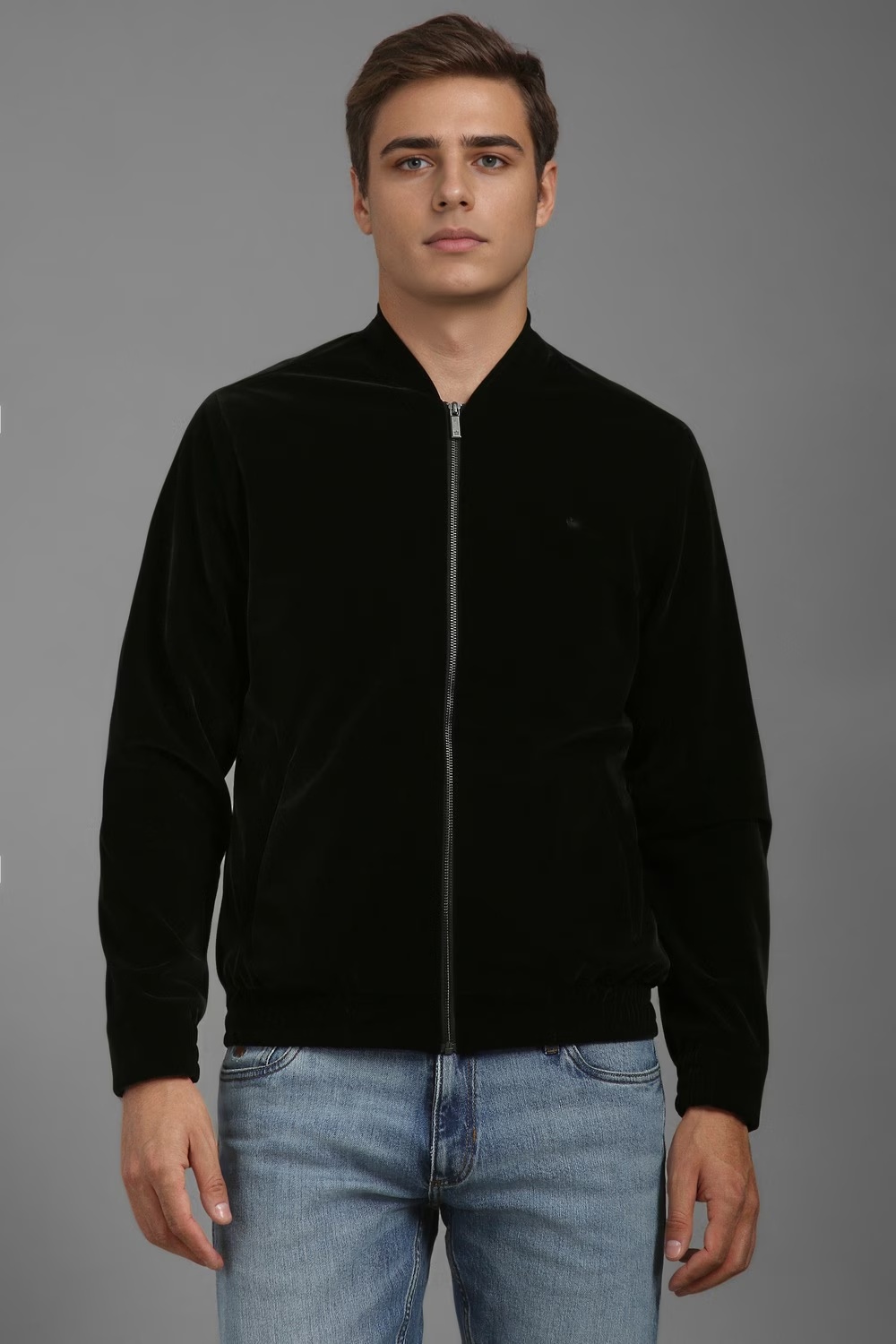 Men Casual Black Solid Jackets-Black