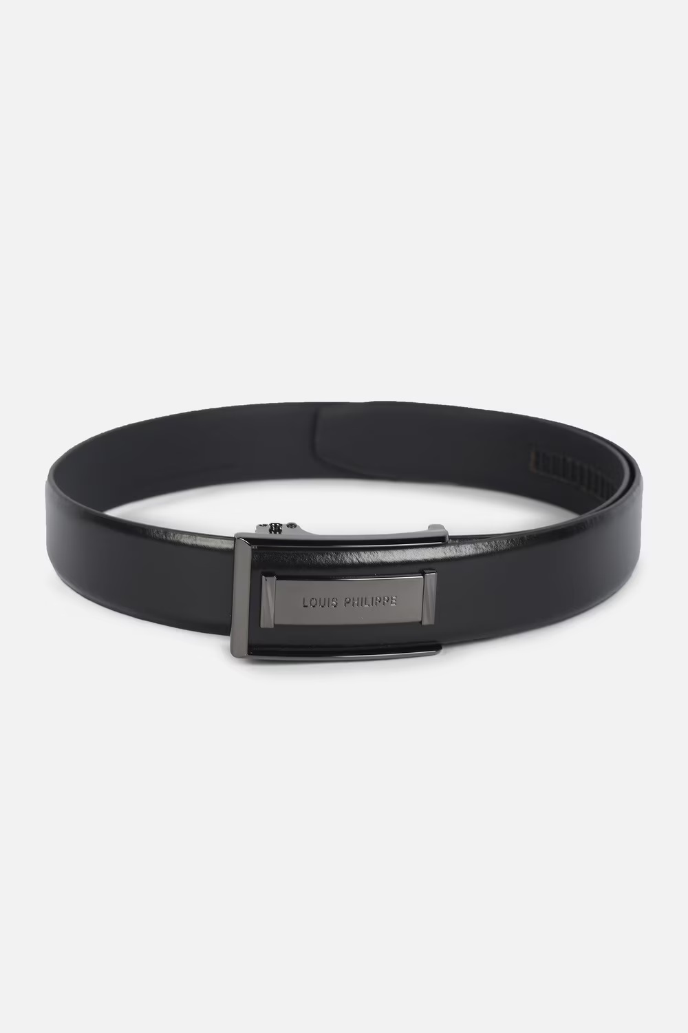 Men Black Solid Leather Formal Belt-Black