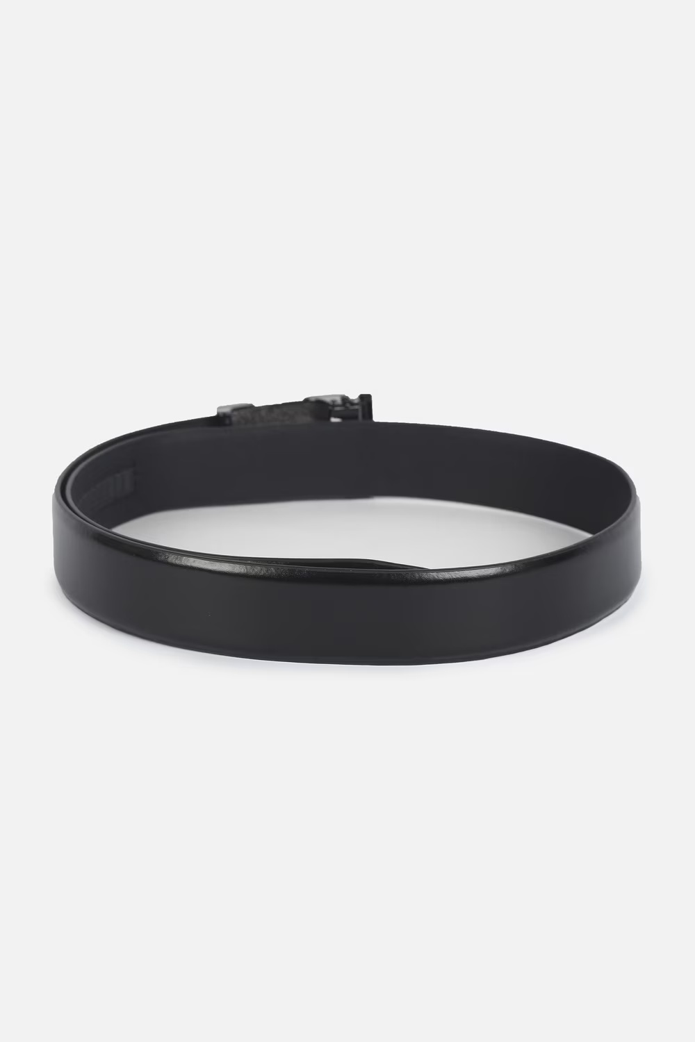 Men Black Solid Leather Formal Belt-Black