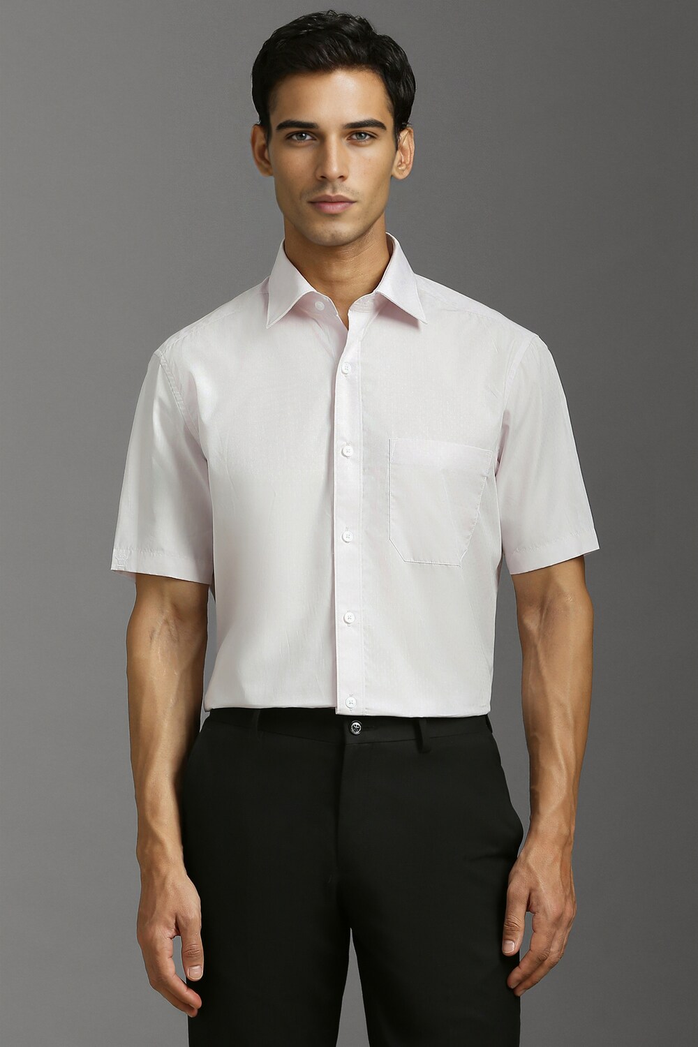 Men Pink Classic Fit Textured Half Sleeves Formal Shirt-Pink
