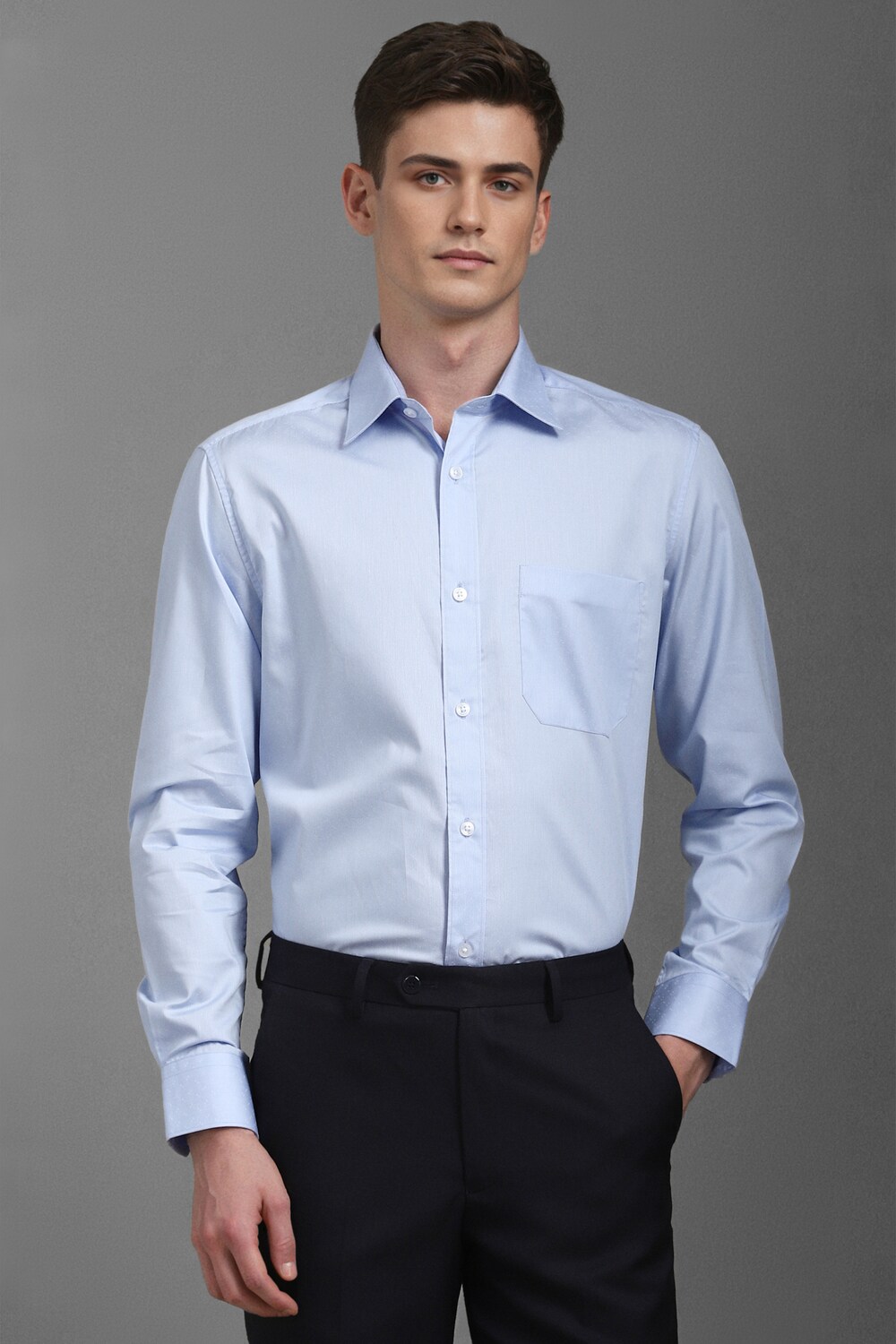 Men Blue Classic Fit Textured Full Sleeves Formal Shirt-Blue