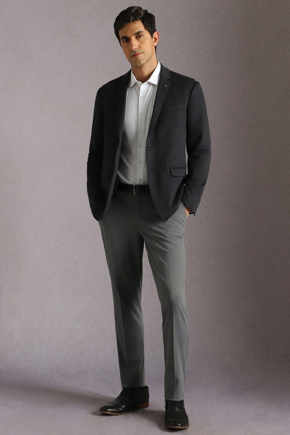Men Black Slim Fit Solid Formal Blazer-Black