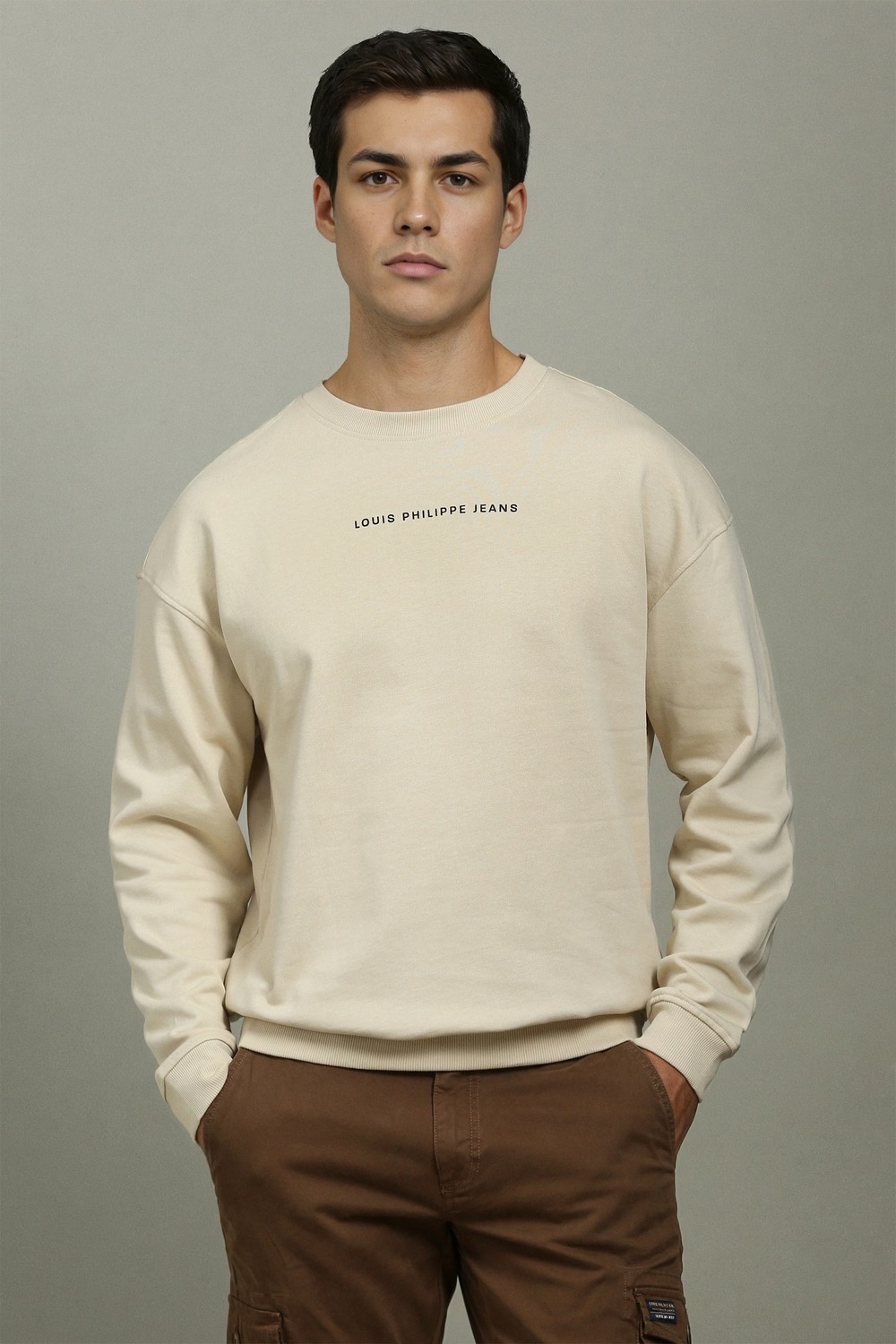 Men Casual Beige Graphic Print Sweatshirt-Beige
