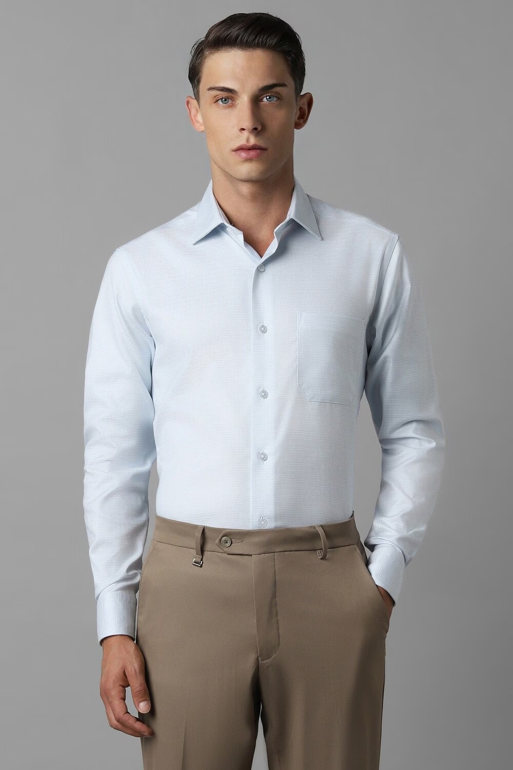 Men Blue Classic Fit Textured Full Sleeves Formal Shirt-Blue