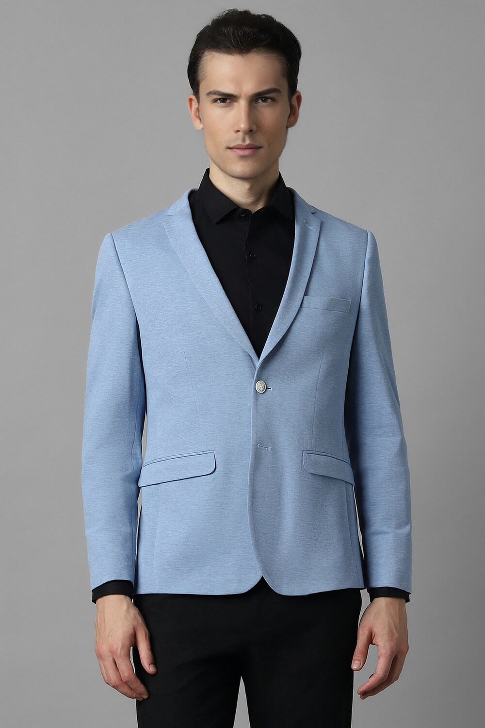 Men Blue Super Slim Fit Textured Casual Blazer-Blue