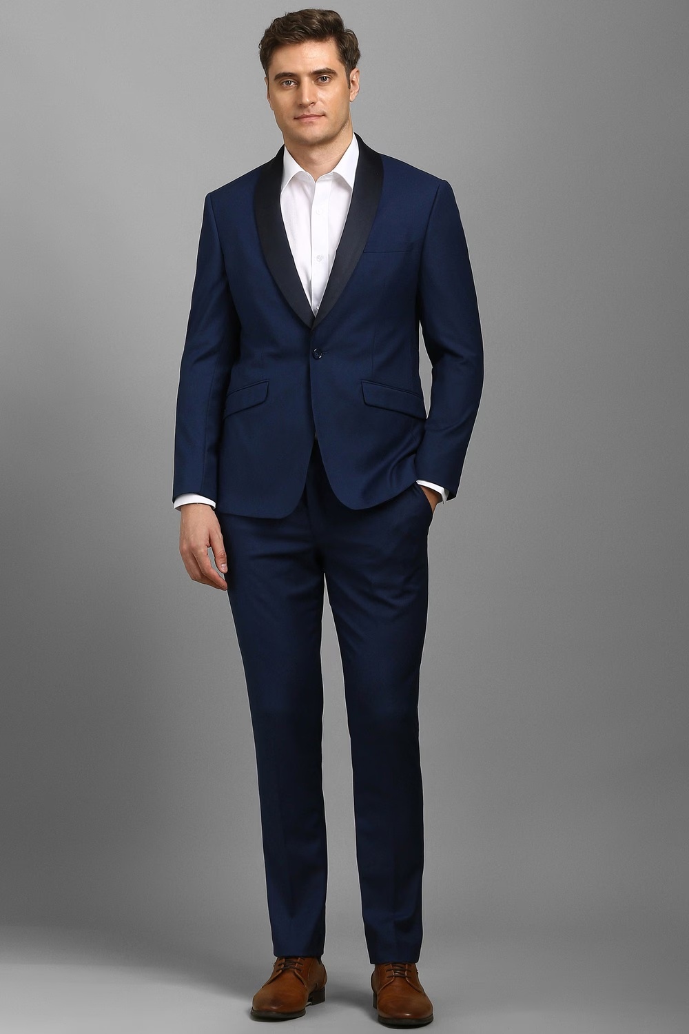 Men Navy Solid Party Two Piece Suit-Navy