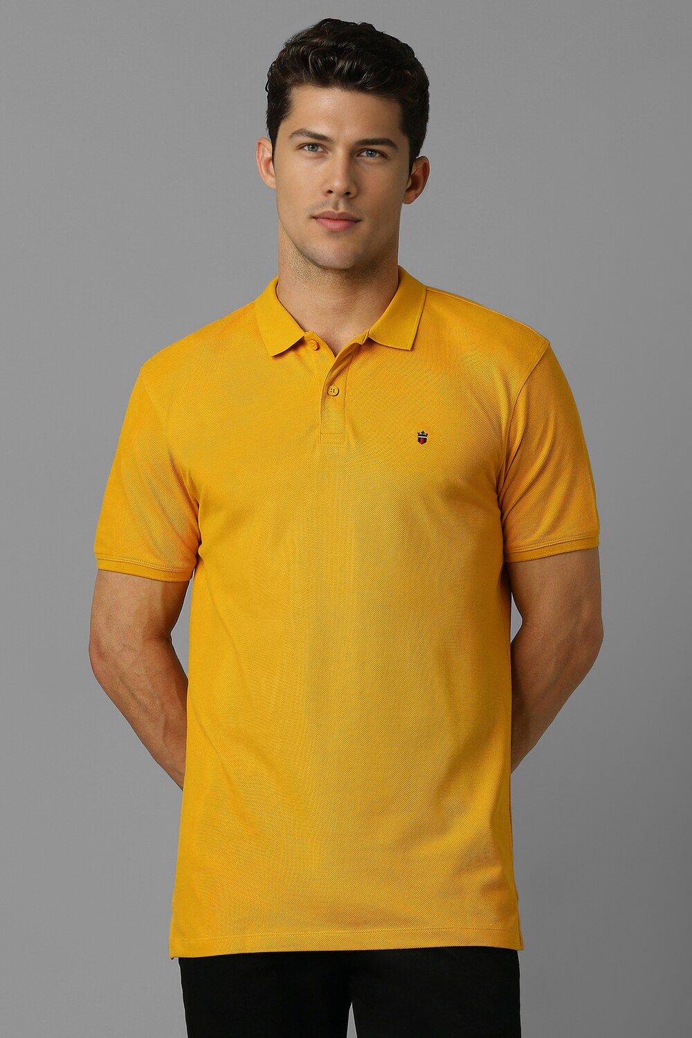Men Yellow Solid Polo Neck T-shirt-Yellow