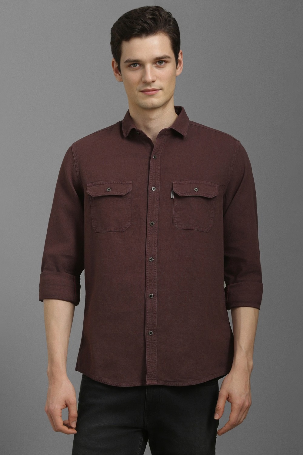 Men Brown Slim Fit Textured Full Sleeves Casual Shirt-Brown