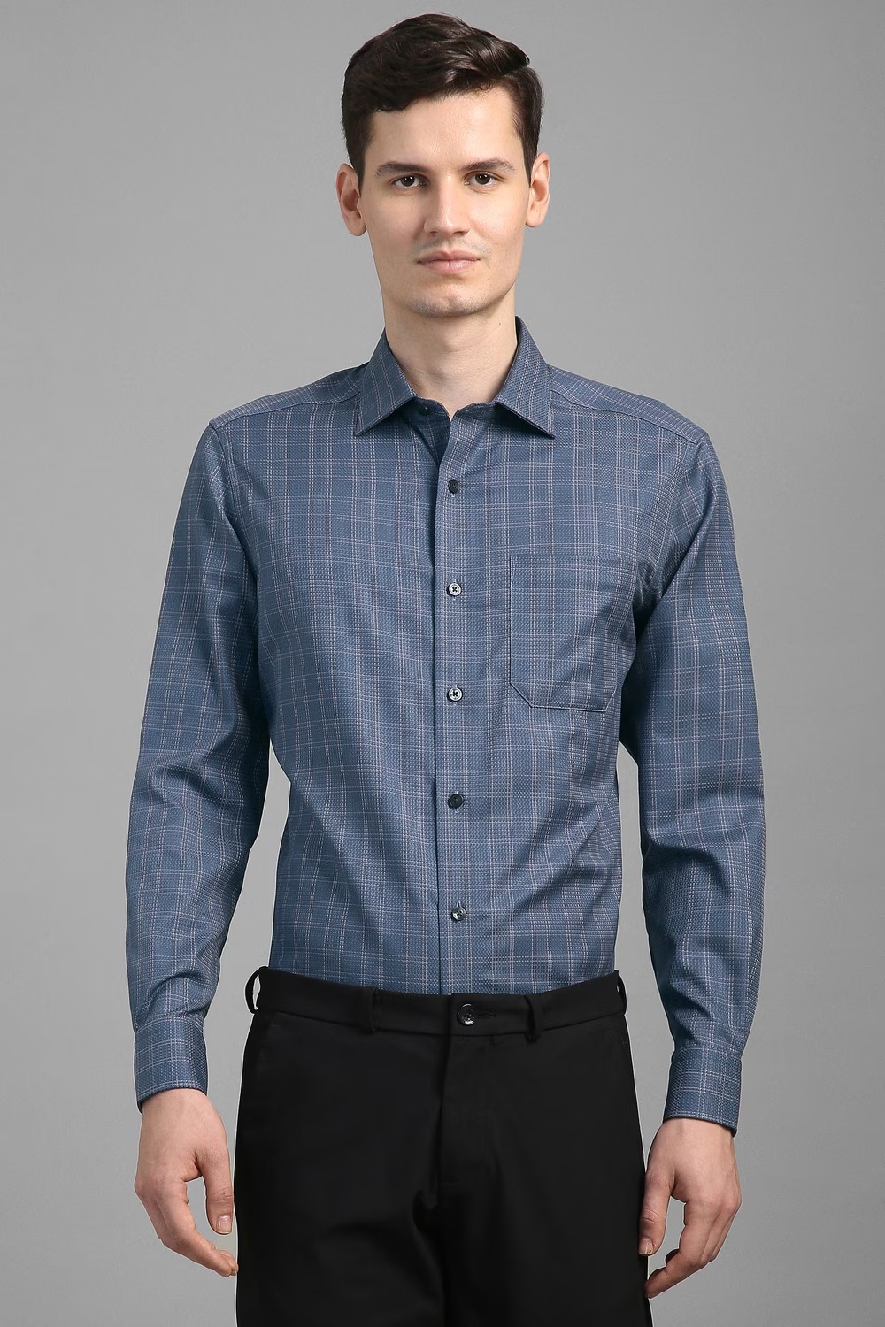 Men Blue Check Full Sleeves Formal Shirt-Blue