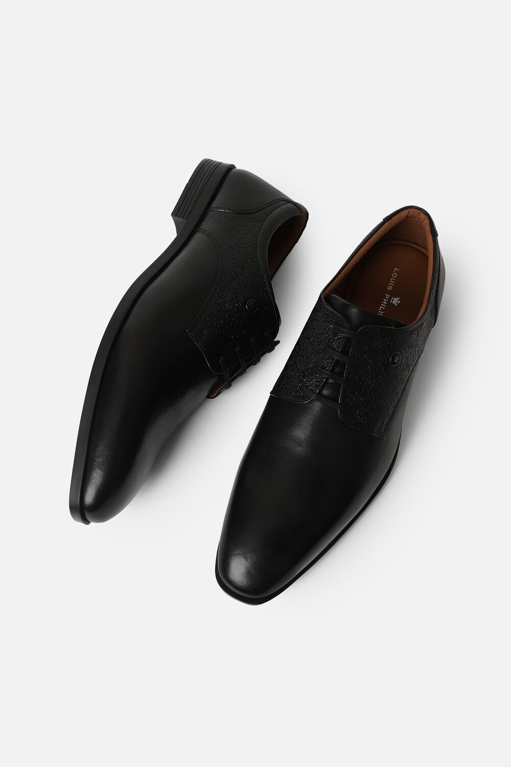 Men Black Leather Lace Up Shoes-Black