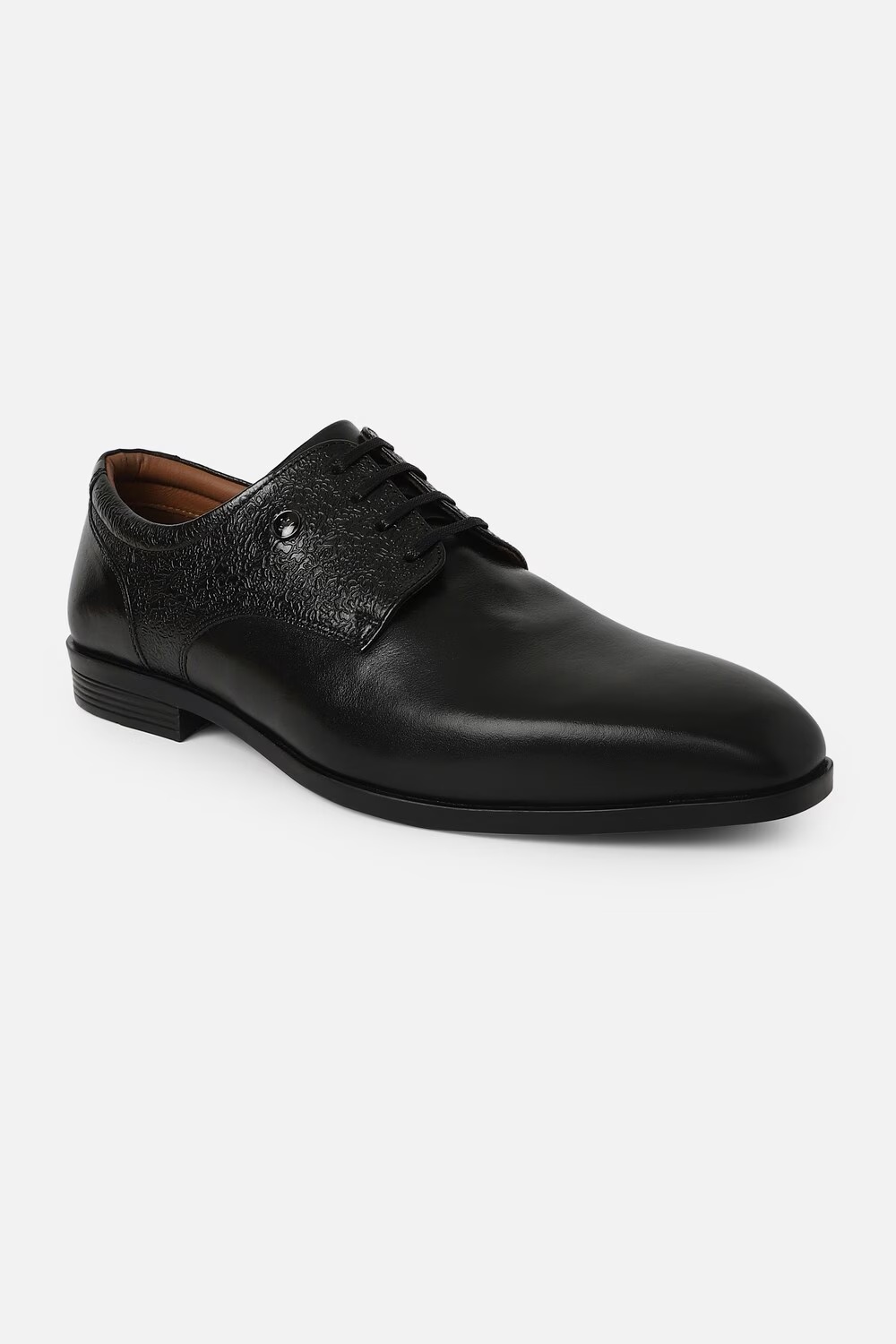 Men Black Leather Lace Up Shoes-Black