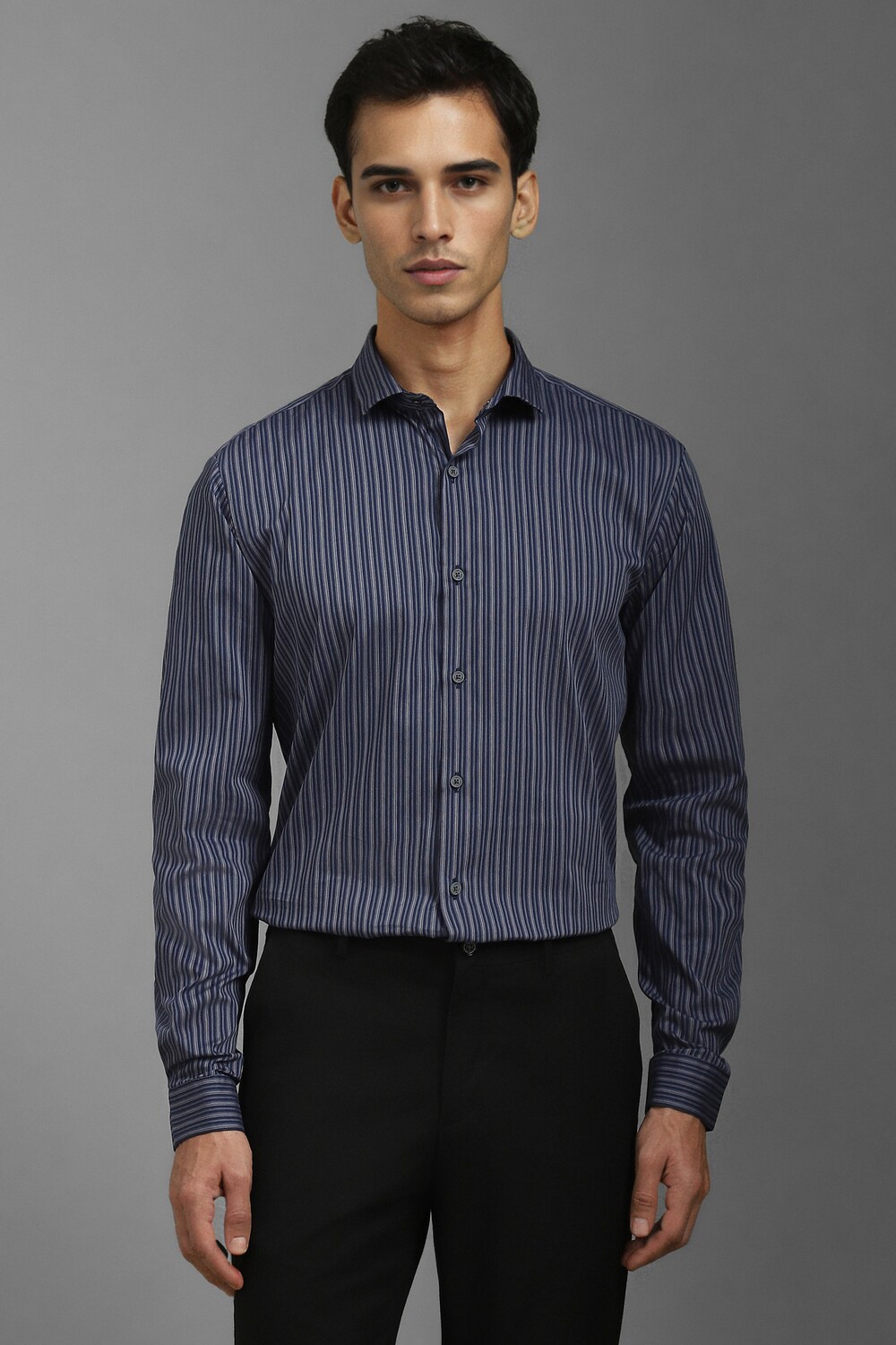 Men Navy Super Slim Fit Stripe Full Sleeves Casual Shirt-Navy
