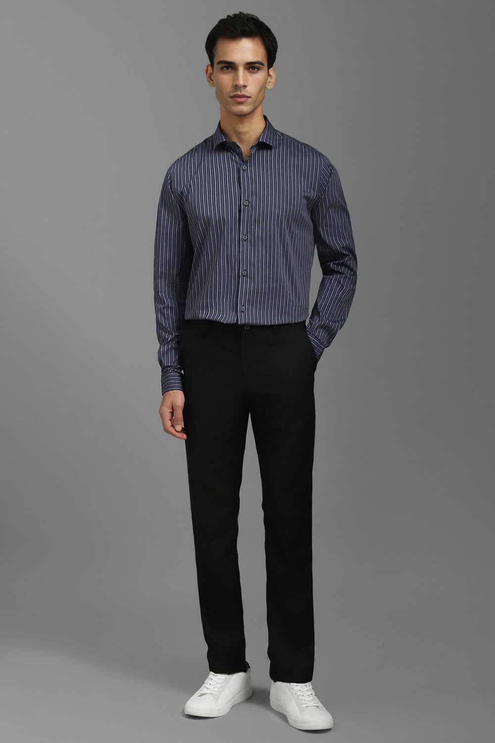 Men Navy Super Slim Fit Stripe Full Sleeves Casual Shirt-Navy