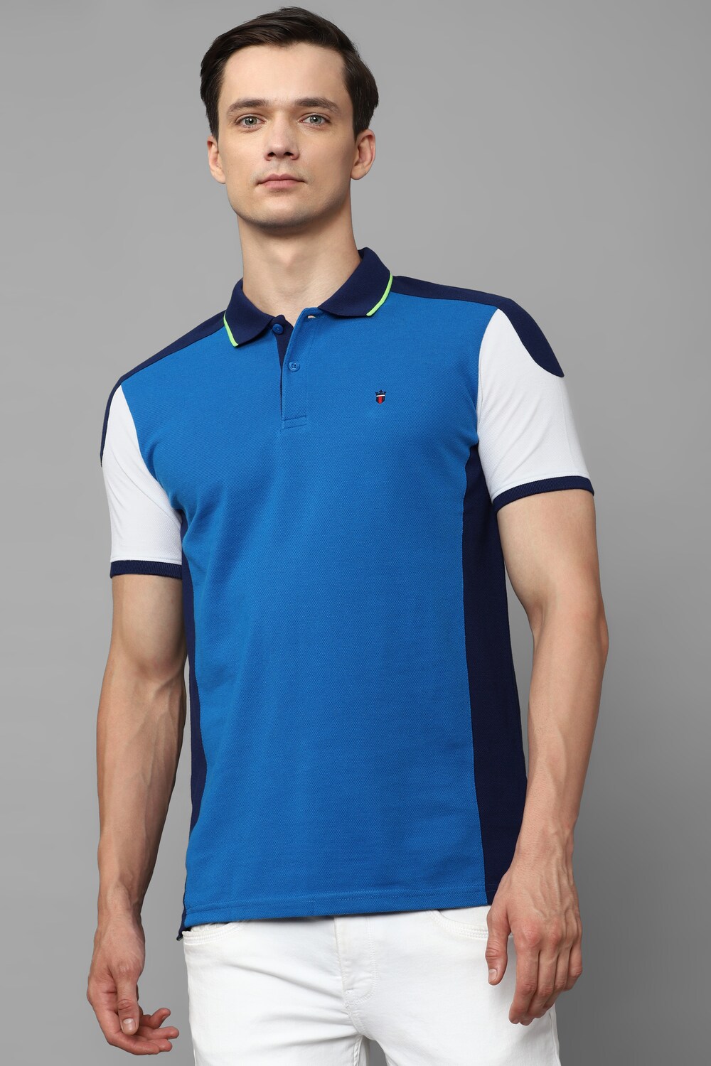 Men Blue Print Polo Neck T-shirt-Blue