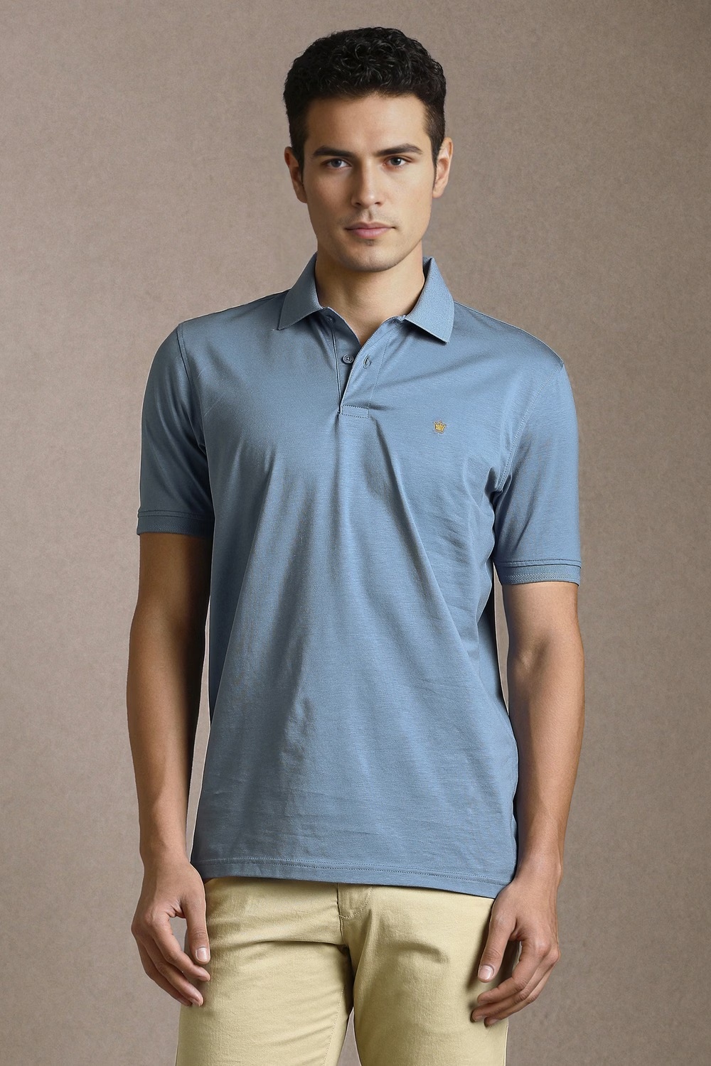 Men Blue Solid Polo Neck T-shirt-Blue