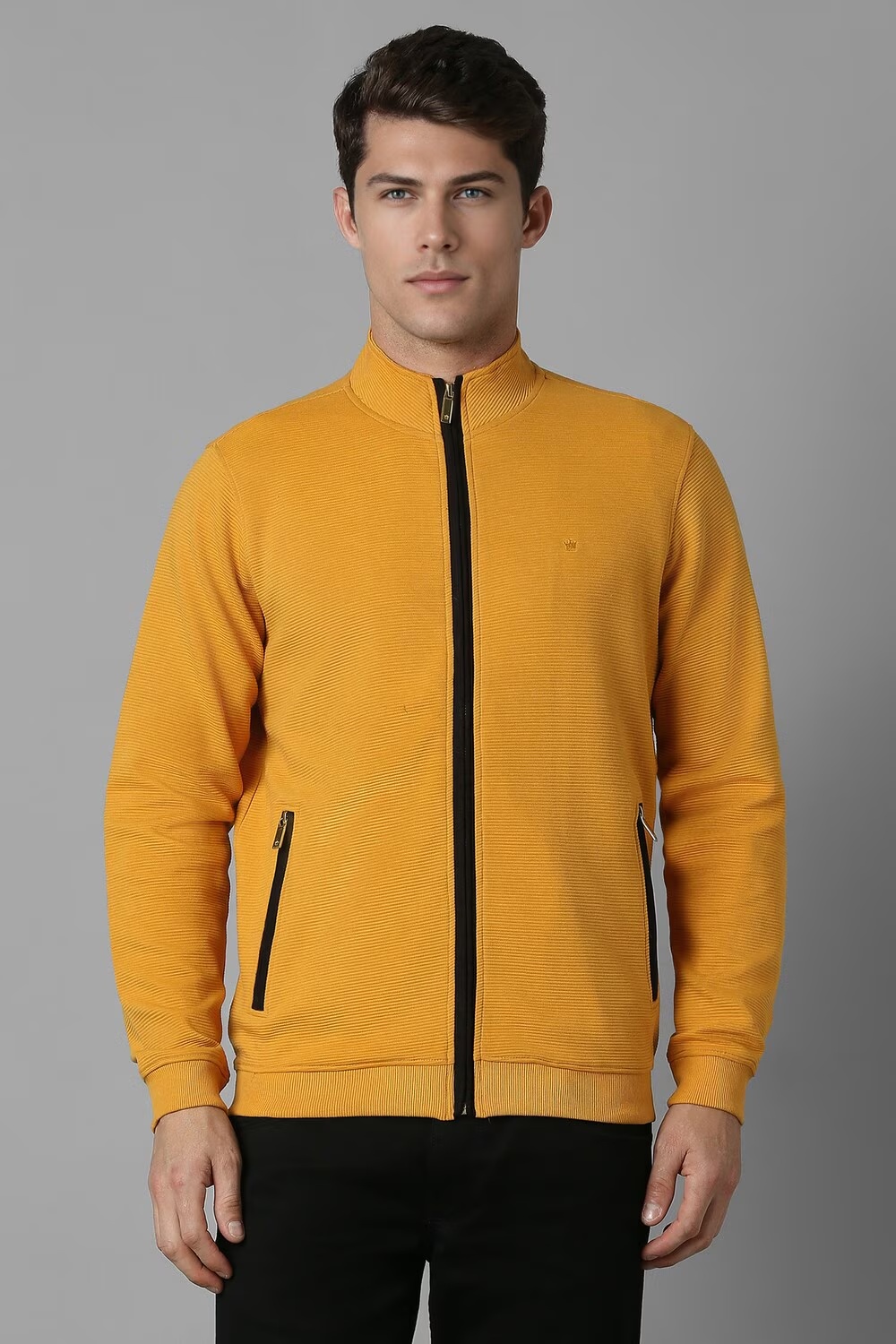 Men Casual Yellow Textured Sweatshirt-Yellow