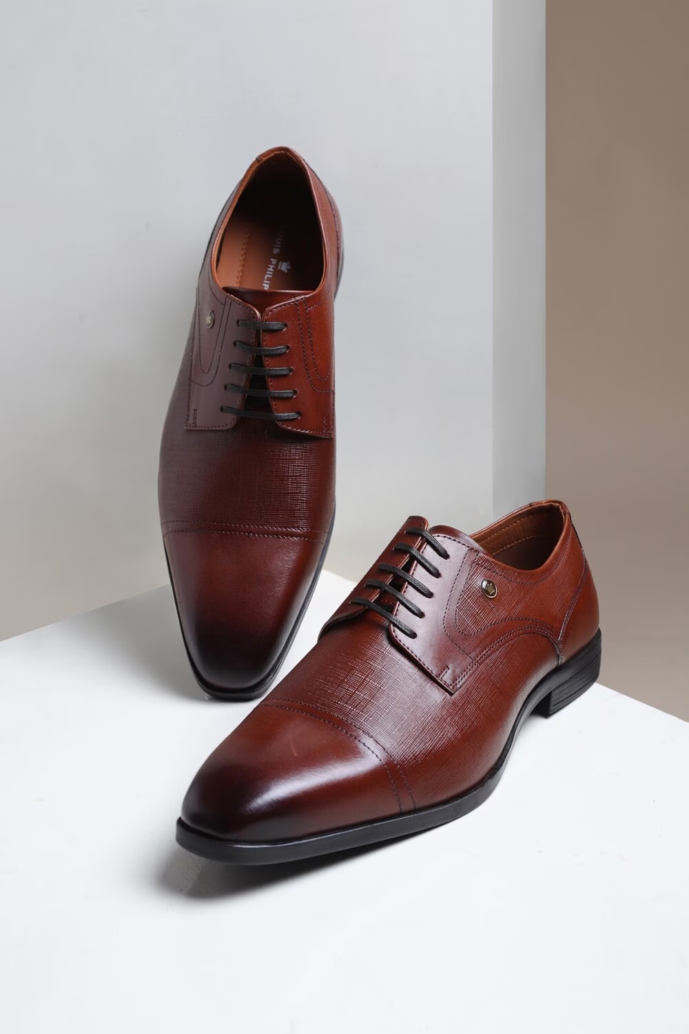 Louis Philippe Men Coffee Brown Textured Derby Formal Imported Premium Leather Light Weight Breathable Lining Slip Resistant Fle-Brown