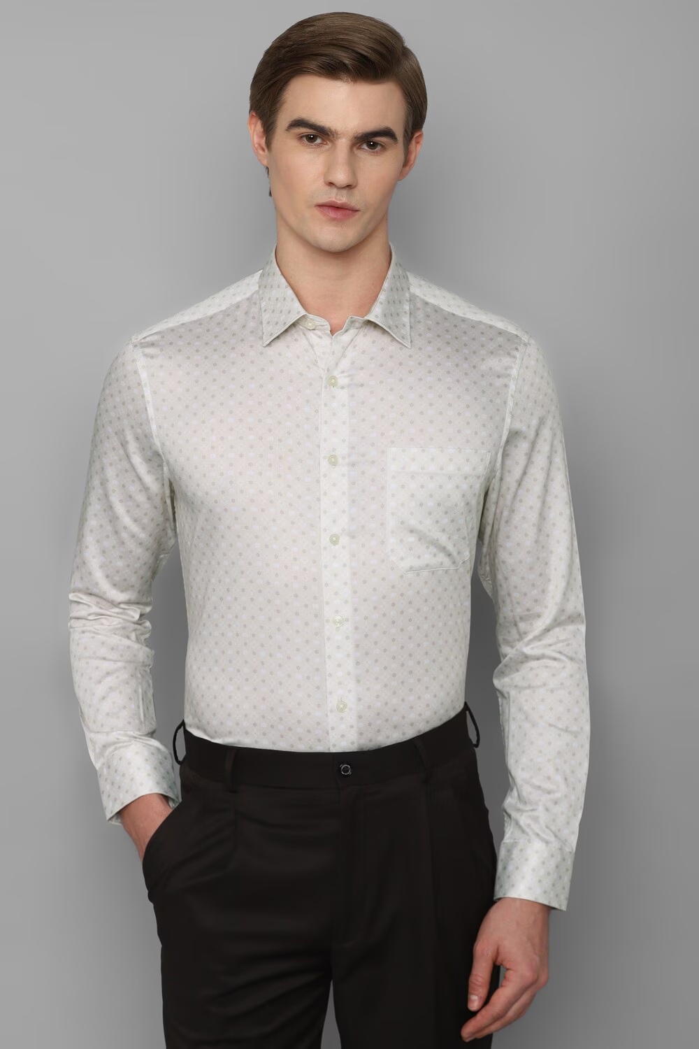 Men Grey Slim Fit Print Full Sleeves Formal Shirt-Grey