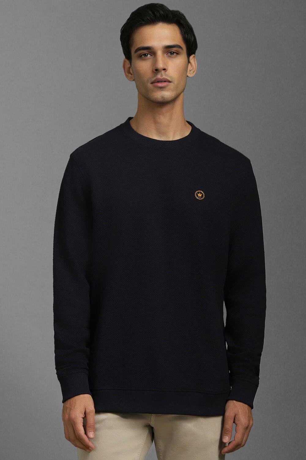 Men Casual Black Textured Sweatshirt-Black