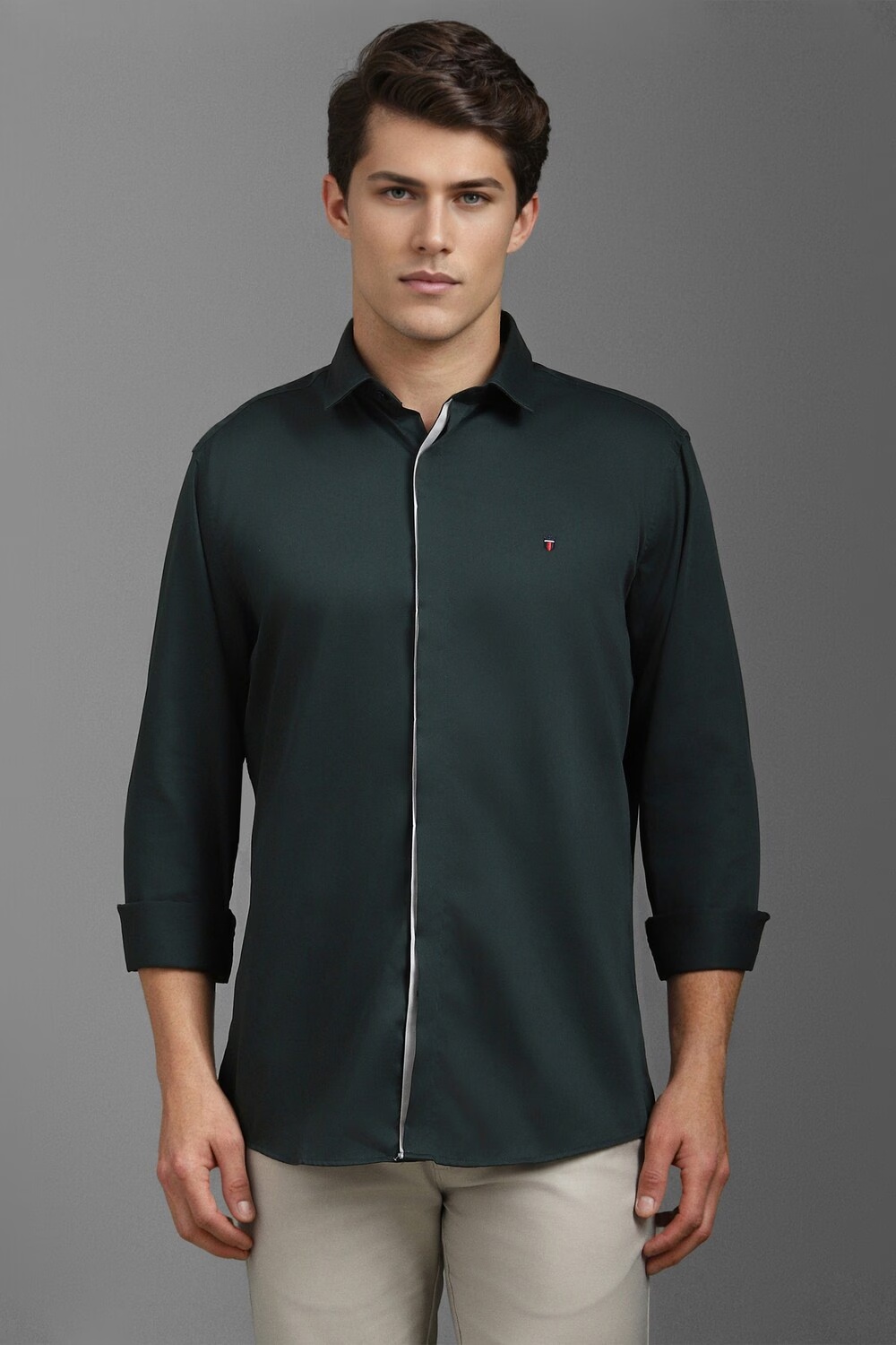 Men Green Slim Fit Solid Full Sleeves Casual Shirt-Green