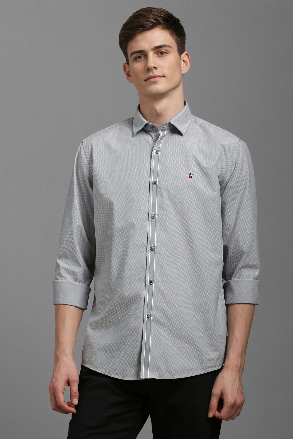 Men Grey Slim Fit Textured Full Sleeves Casual Shirt-Grey