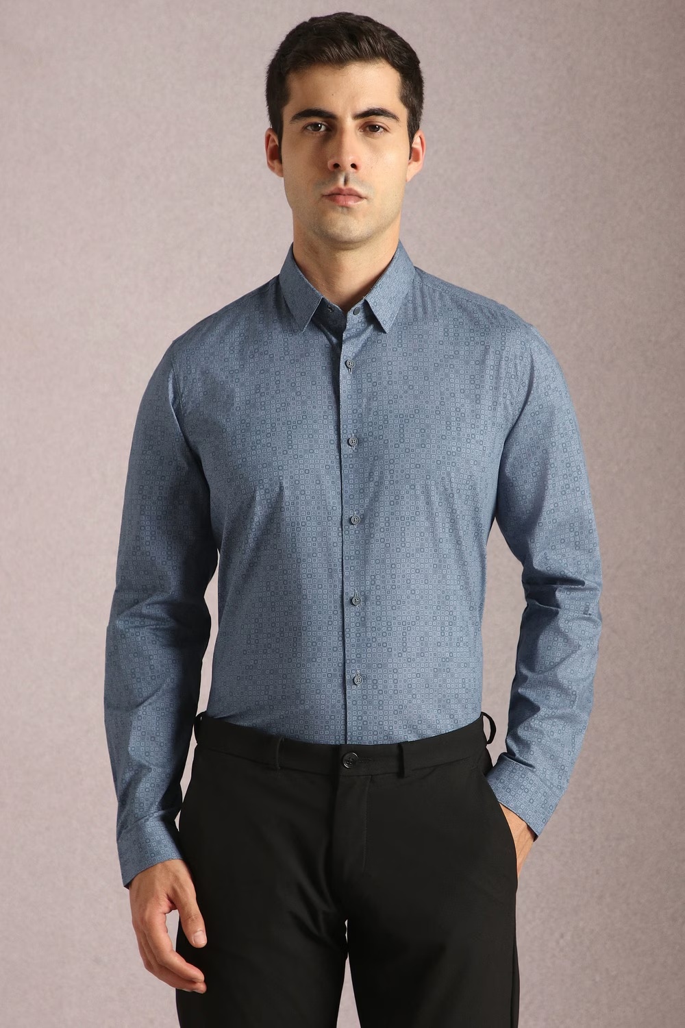 Men Blue Print Full Sleeves Casual Shirt-Blue