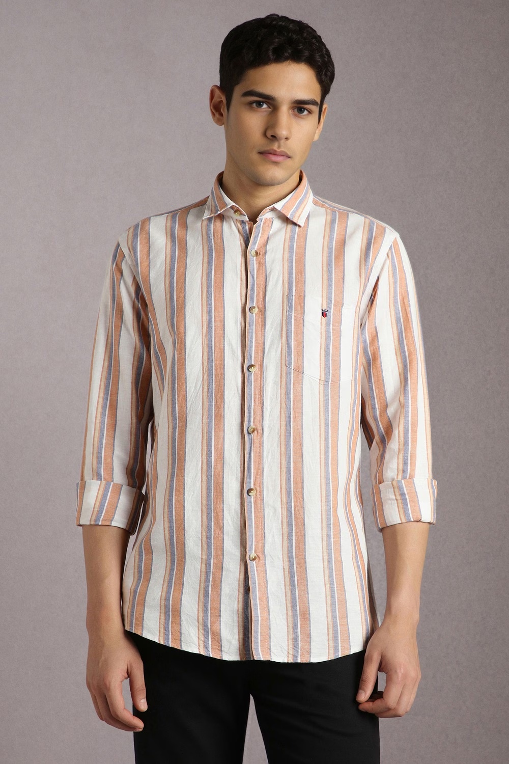 Men Rust Stripe Full Sleeves Casual Shirt-Rust