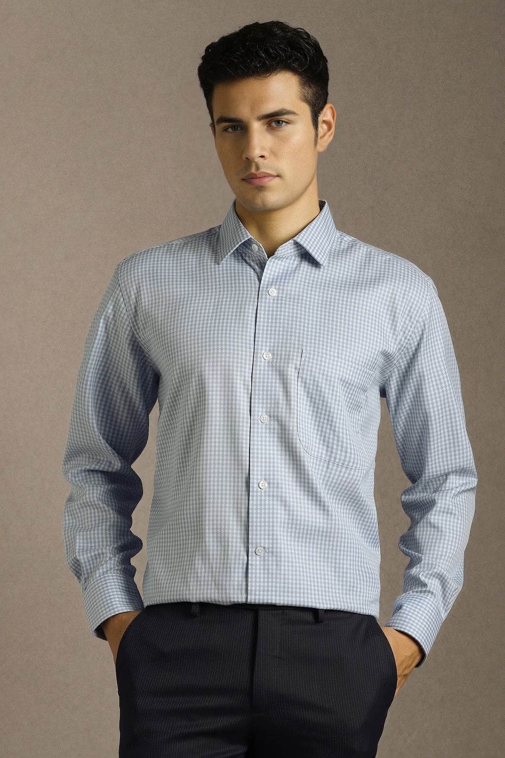 Men Light Blue Check Full Sleeves Formal Shirt-Light Blue