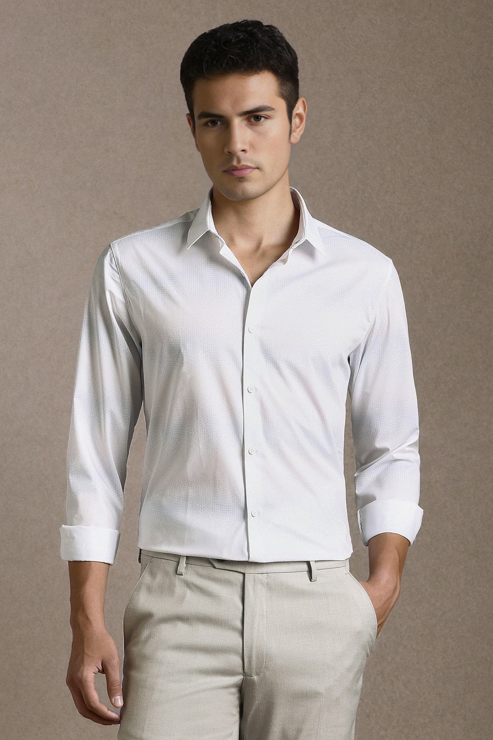 Men White Print Full Sleeves Casual Shirt-White
