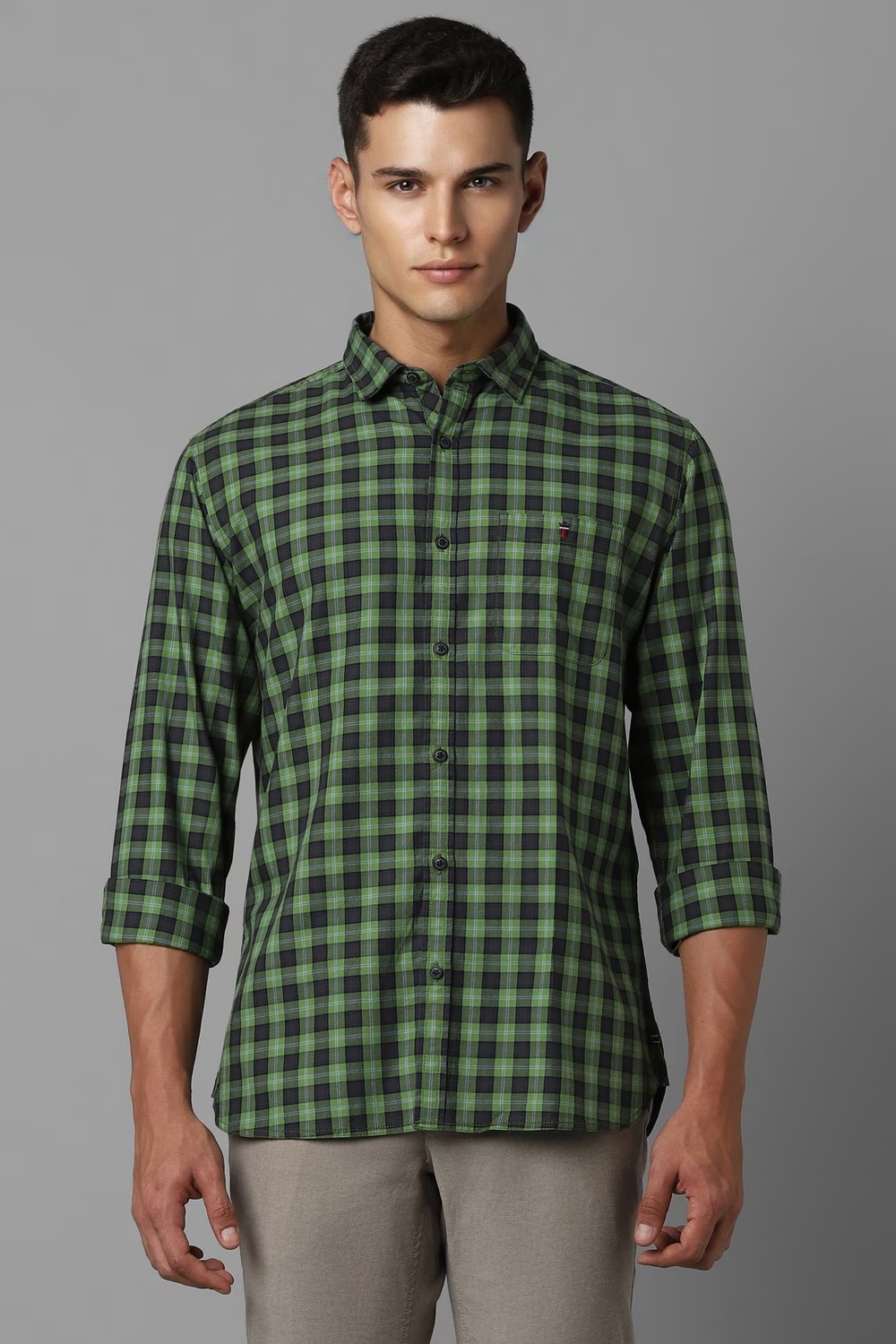 Men Green Check Full Sleeves Casual Shirt-Green