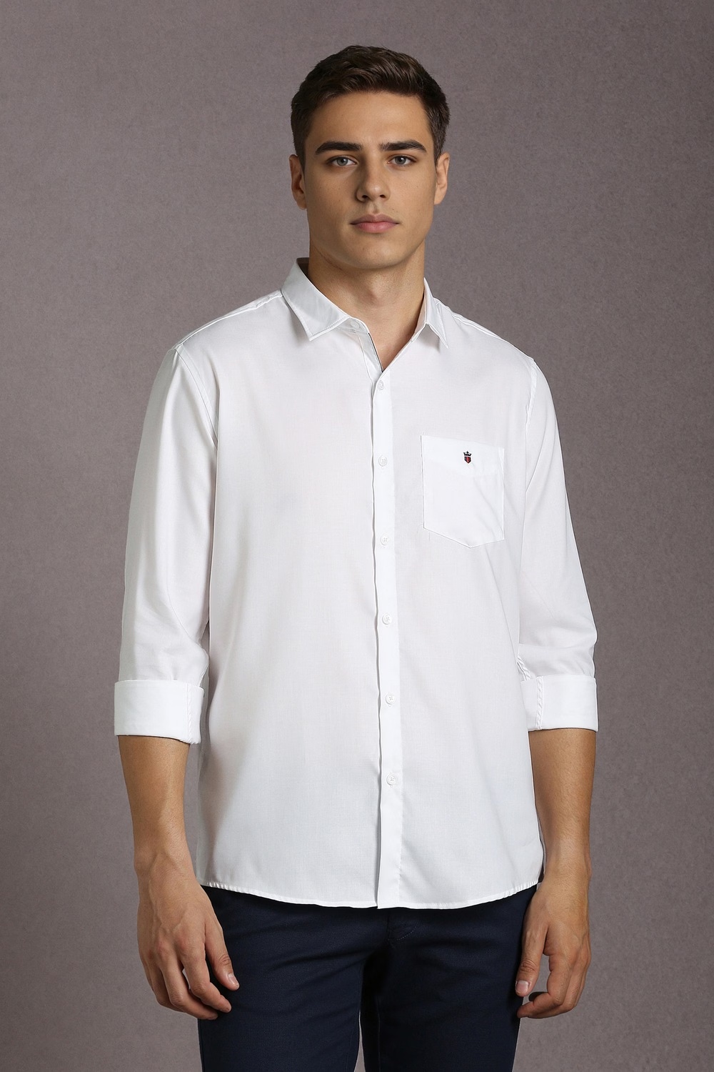 Men White Solid Full Sleeves Casual Shirt-White
