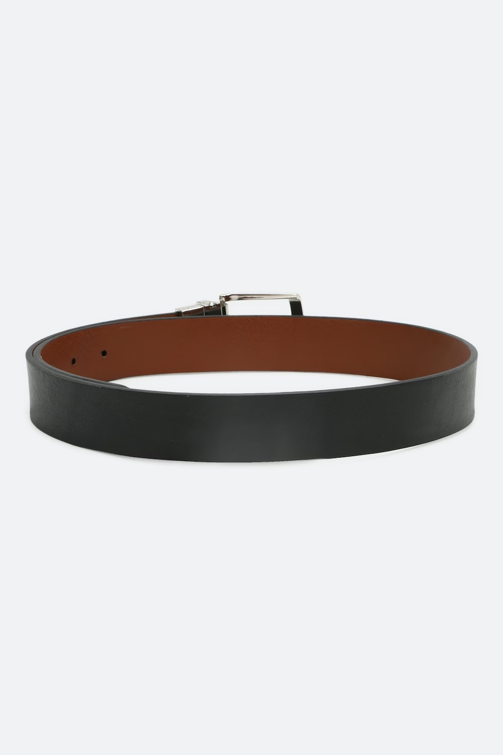 Louis Philippe Men Black & Brown Solid Reversible Formal Italian Leather with Shiny Nickel Buckle Belt-Black