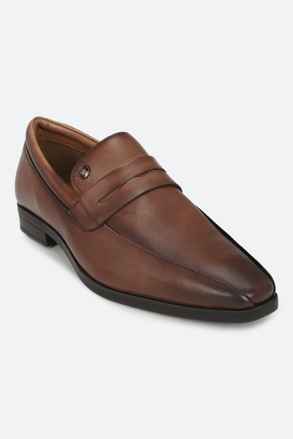 Men Brown Leather Slip Ons-Brown