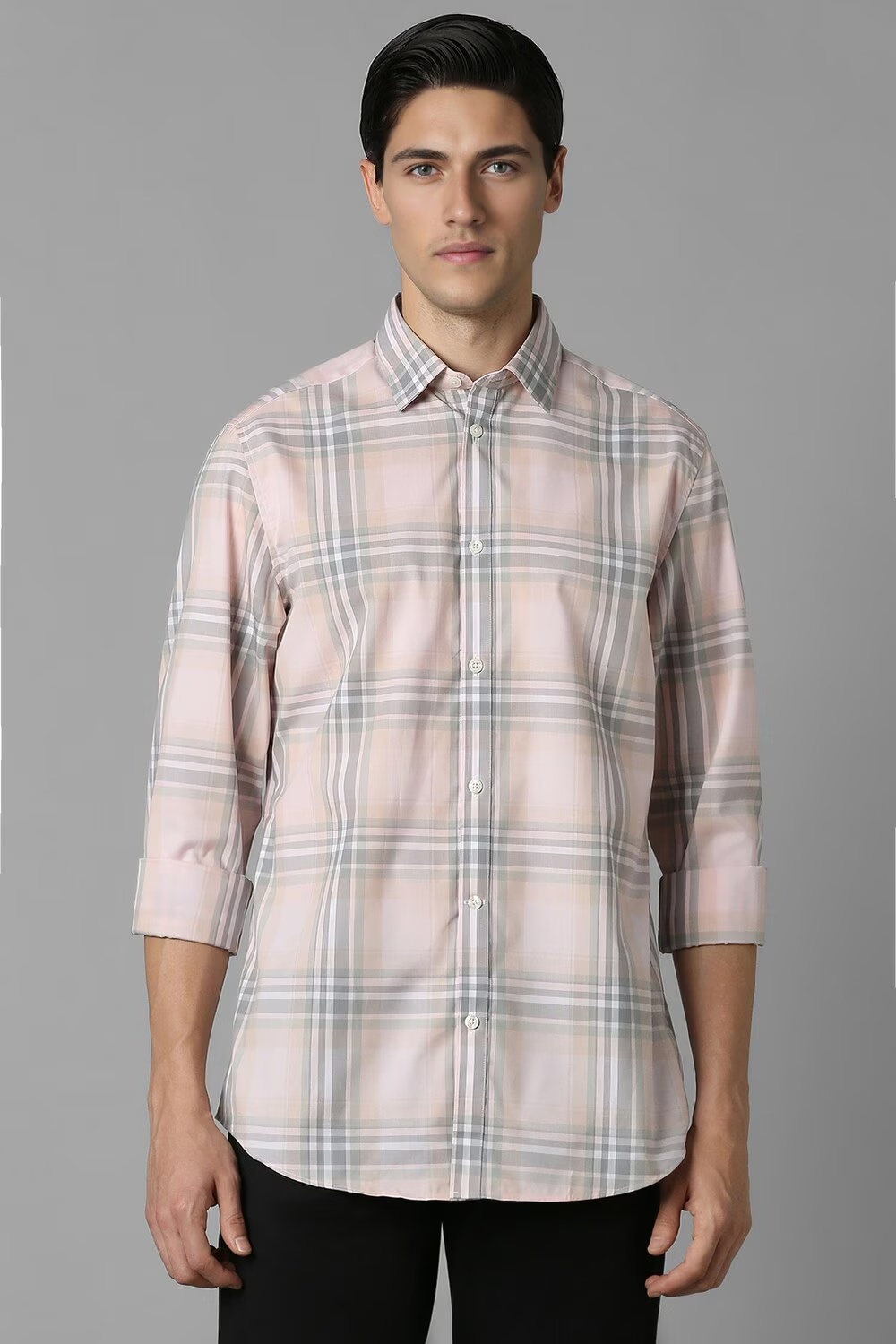 Men Pink Classic Fit Check Full Sleeves Casual Shirt-Pink