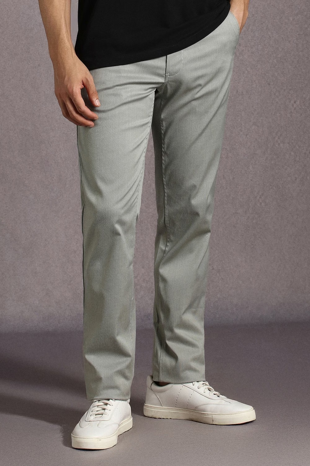 Men Light Green Print Flat Front Casual Trousers-Light Green