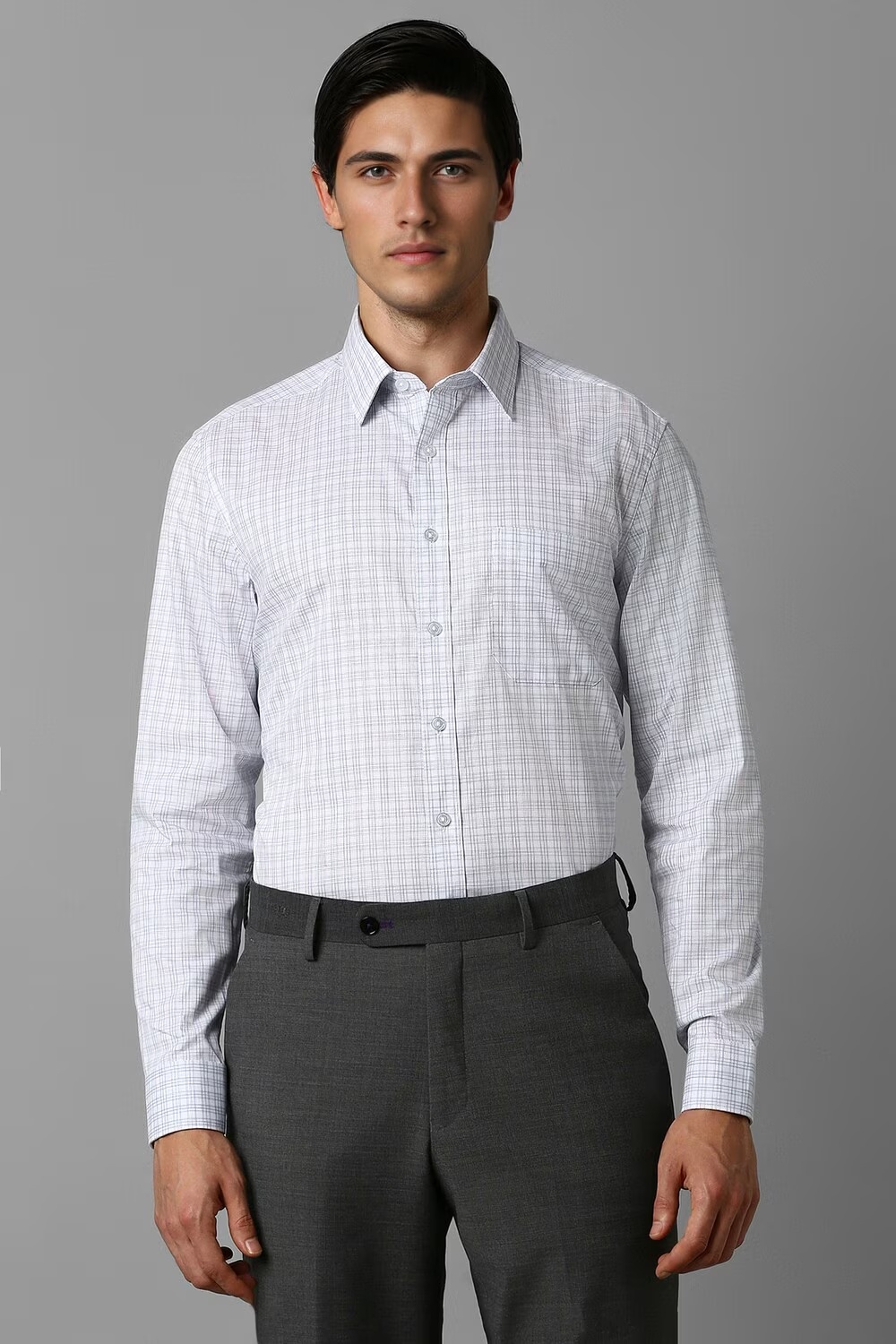 Men White Slim Fit Check Full Sleeves Formal Shirt-White