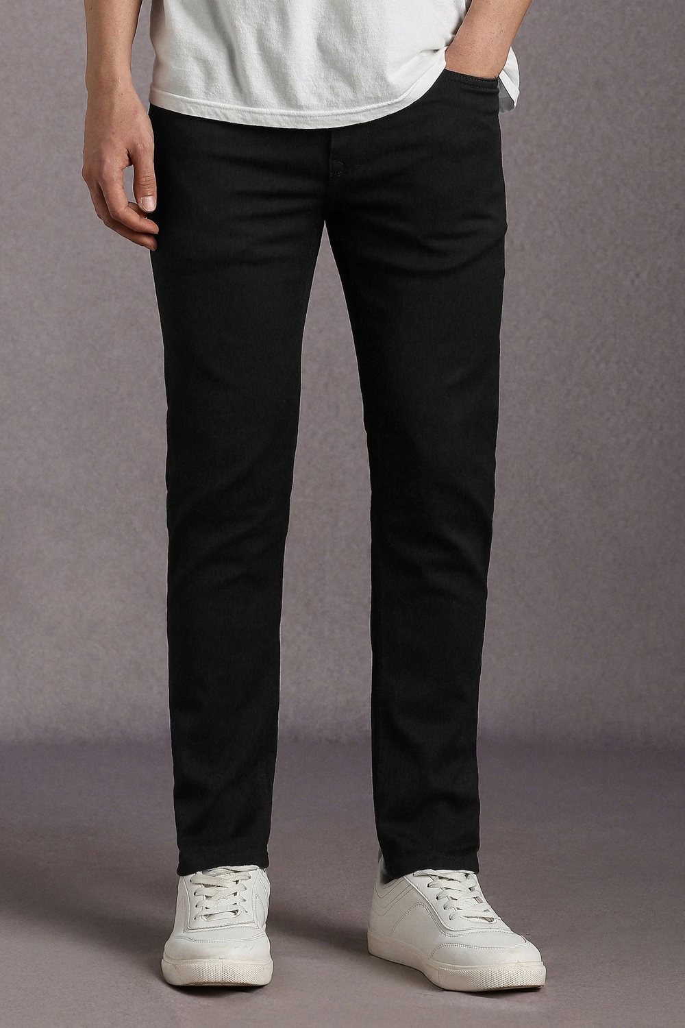 Men Black Dark wash Regular Fit Jeans-Black