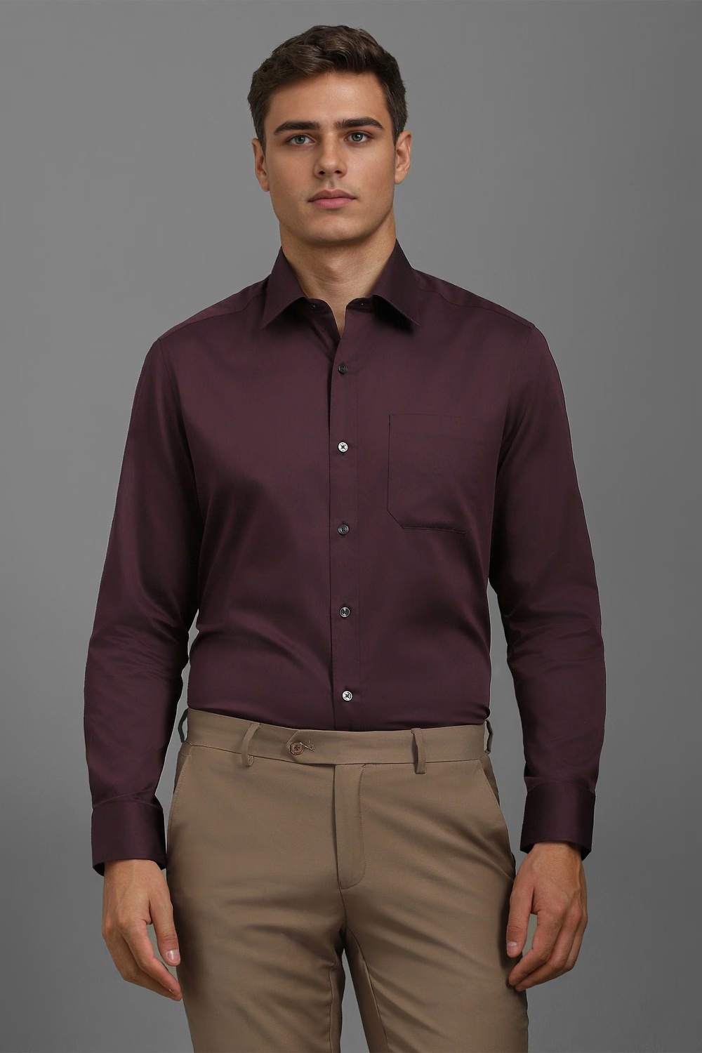Men Maroon Classic Fit Textured Full Sleeves Formal Shirt-Maroon