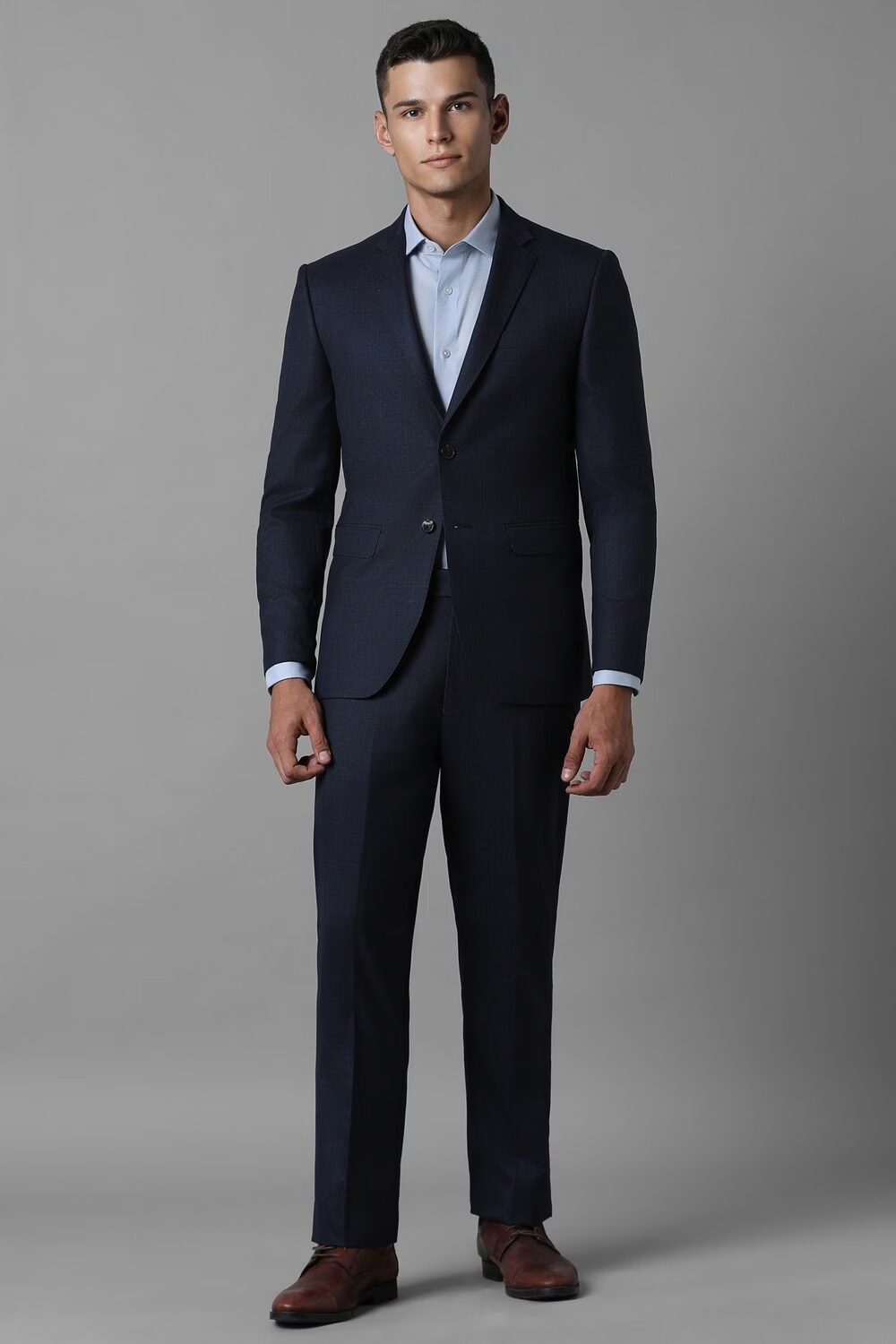 Men Navy Slim Fit Textured Formal Two Piece Suit-Navy