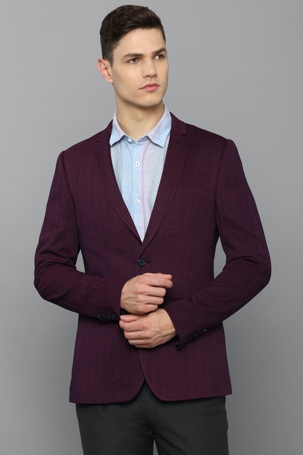 Men Maroon Super Slim Fit Solid Casual Blazer-Maroon