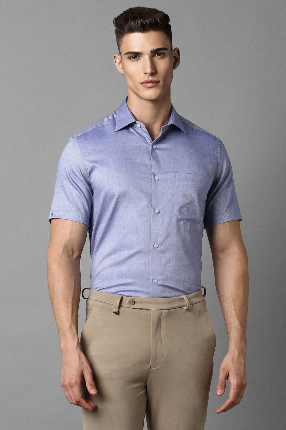 Men Blue Classic Fit Textured Half Sleeves Formal Shirt-Blue