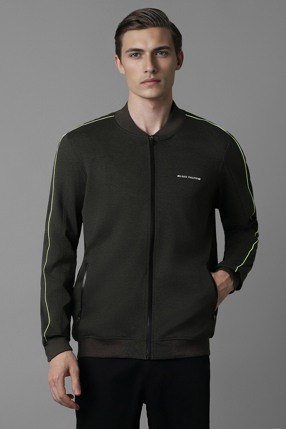 Men Casual Grey Textured Sweatshirt-Grey