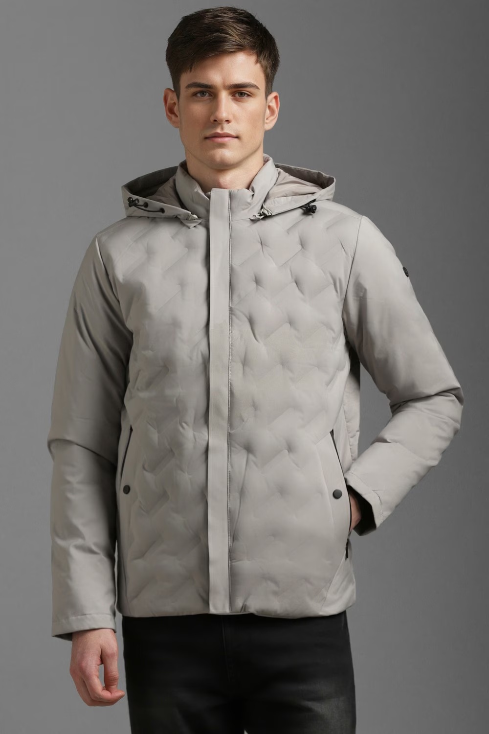 Men Casual Grey Solid Jackets-Grey